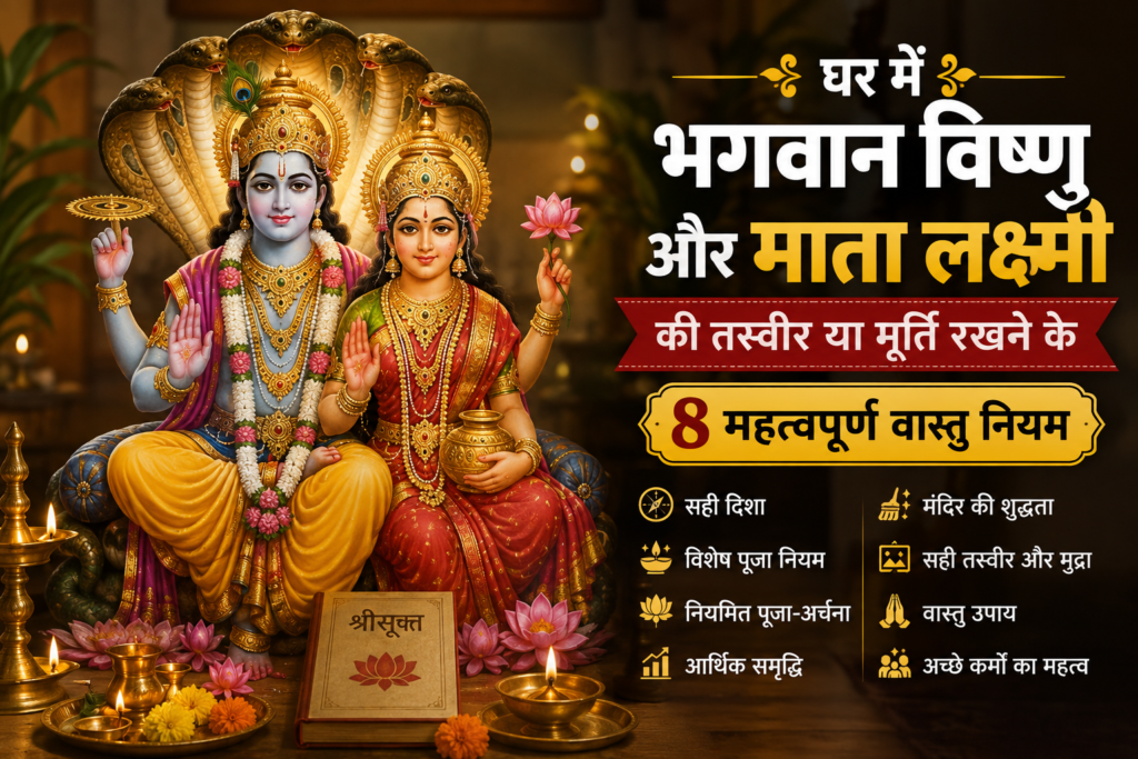 भगवान विष्णु और माता लक्ष्मी की तस्वीर घर के पूजा मंदिर में