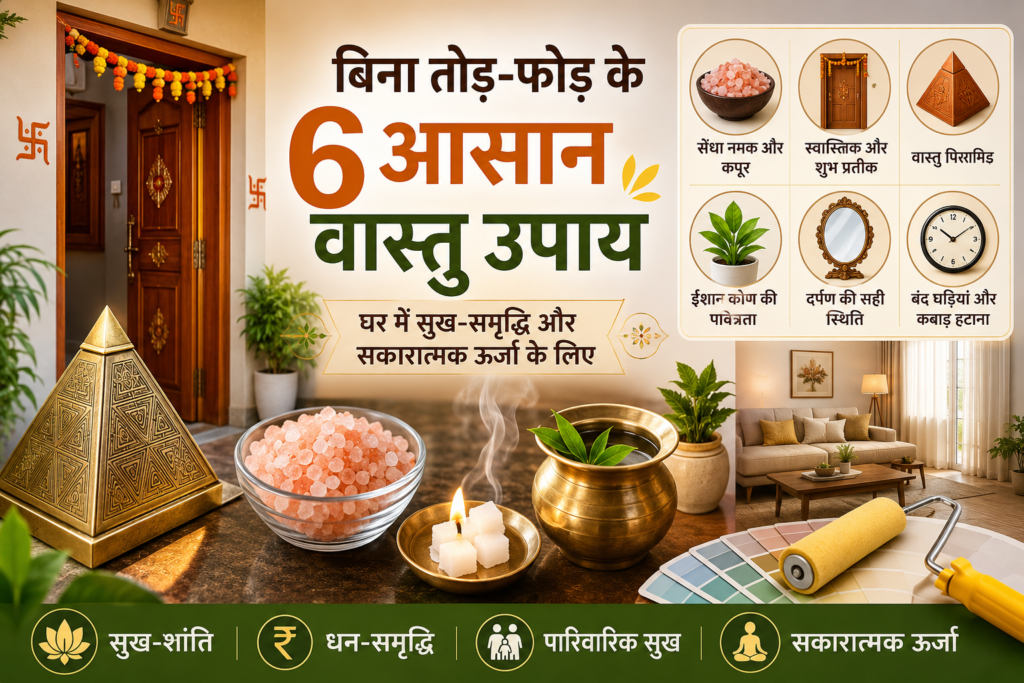 बिना तोड़-फोड़ के 6 आसान वास्तु उपाय: घर में सुख-समृद्धि और सकारात्मक ऊर्जा के लिए बिना तोड़-फोड़ के 6 आसान वास्तु उपाय घर में सुख-समृद्धि और सकारात्मक ऊर्जा के लिए