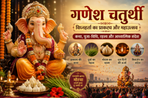 गणेश चतुर्थी 2026 पर भगवान गणेश की भव्य पूजा और प्राकट्य का दृश्य