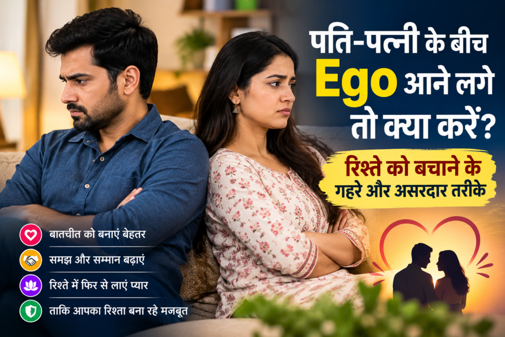 पति-पत्नी के बीच Ego आने लगे तो क्या करें? रिश्ते को बचाने के गहरे और असरदार तरीके पति-पत्नी के बीच Ego और रिश्ते में बढ़ती दूरी