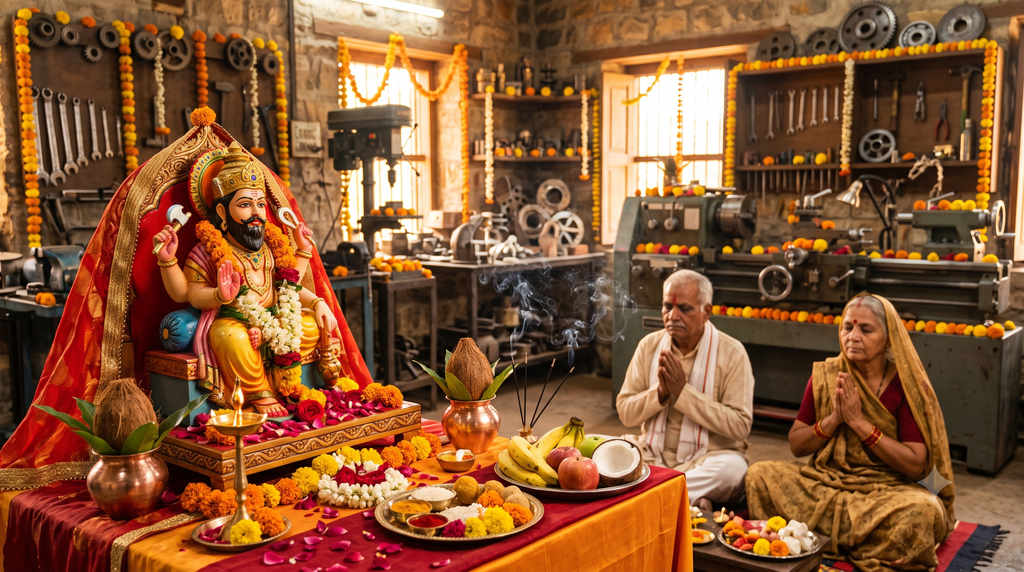 विश्वकर्मा पूजा: शुभ मुहूर्त, धार्मिक महत्व, संपूर्ण पूजा विधि और नियम vishwakarma puja vidhi workshop