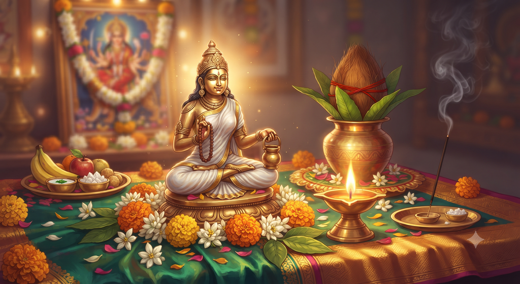 maa brahmacharini puja samagri setup