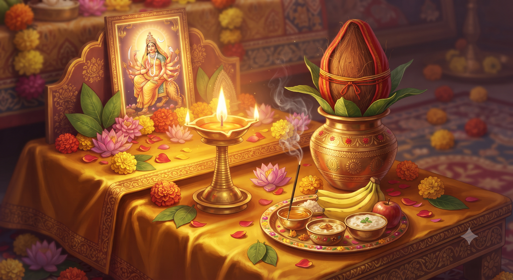 maa chandraghanta puja samagri setup