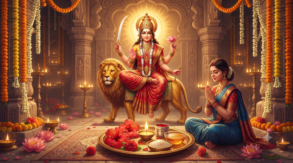 माँ कात्यायनी पूजा विधि, मंत्र, कथा और महत्व maa katyayani puja thali