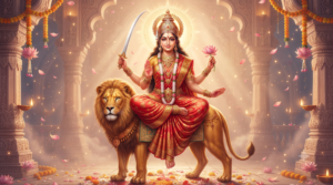 माँ कात्यायनी का दिव्य स्वरूप, सिंह पर विराजमान देवी